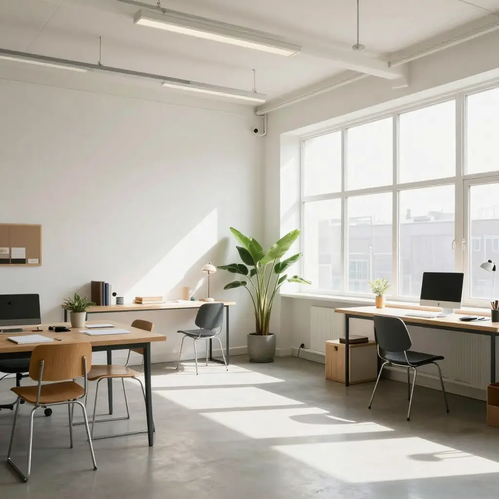 Bright creative studio space with natural lighting